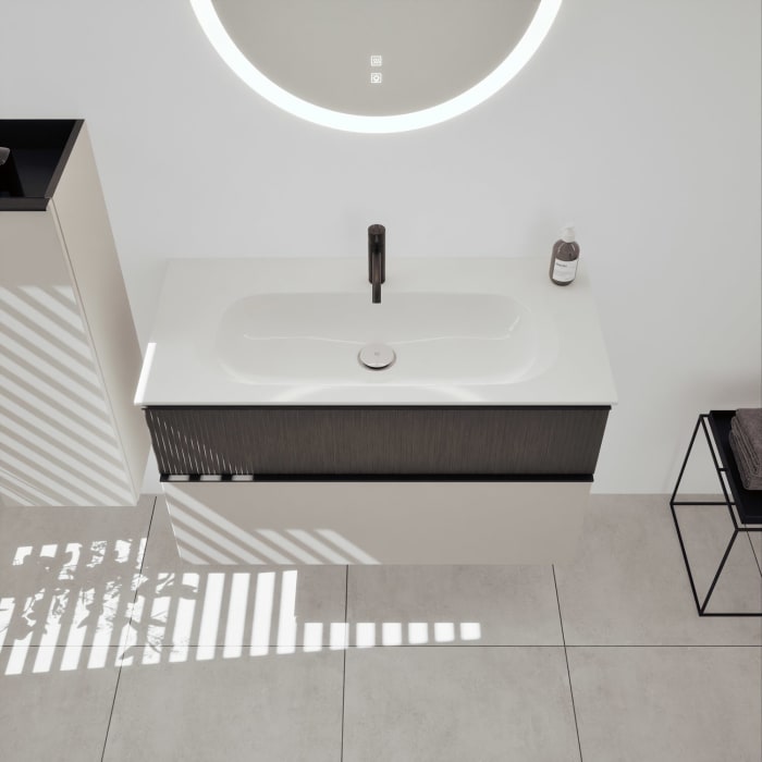 burgbad Fiumo 2.0 Mineralguss-Waschtisch mit Waschtischunterschrank 102 cm, mit Griff G0200