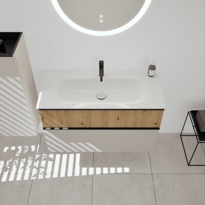 burgbad Fiumo 2.0 Mineralguss-Waschtisch mit Waschtischunterschrank 102 cm, mit Griff G0200