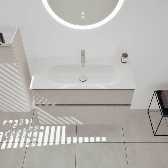 burgbad Fiumo 2.0 Mineralguss-Waschtisch mit Waschtischunterschrank 102 cm, mit Griff G0146