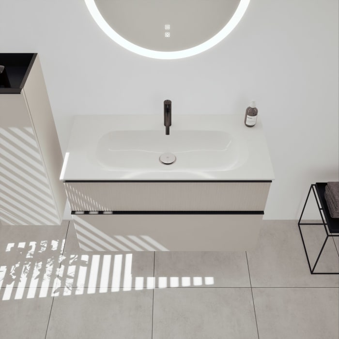 burgbad Fiumo 2.0 Mineralguss-Waschtisch mit Waschtischunterschrank 102 cm, mit Griff G0200