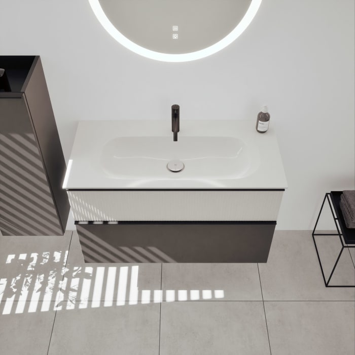 burgbad Fiumo 2.0 Mineralguss-Waschtisch mit Waschtischunterschrank 102 cm, mit Griff G0200