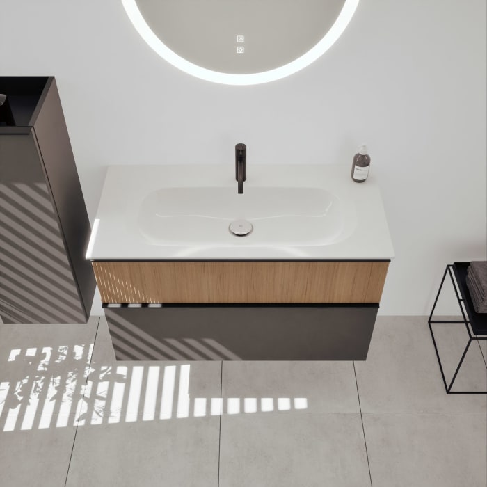 burgbad Fiumo 2.0 Mineralguss-Waschtisch mit Waschtischunterschrank 102 cm, mit Griff G0200