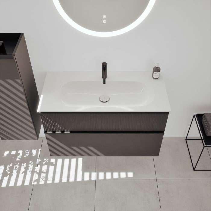 burgbad Fiumo 2.0 Mineralguss-Waschtisch mit Waschtischunterschrank 102 cm, mit Griff G0200