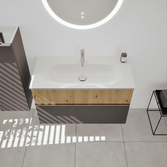 burgbad Fiumo 2.0 Mineralguss-Waschtisch mit Waschtischunterschrank 102 cm, mit Griff G0146