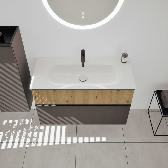 burgbad Fiumo 2.0 Mineralguss-Waschtisch mit Waschtischunterschrank 102 cm, mit Griff G0200