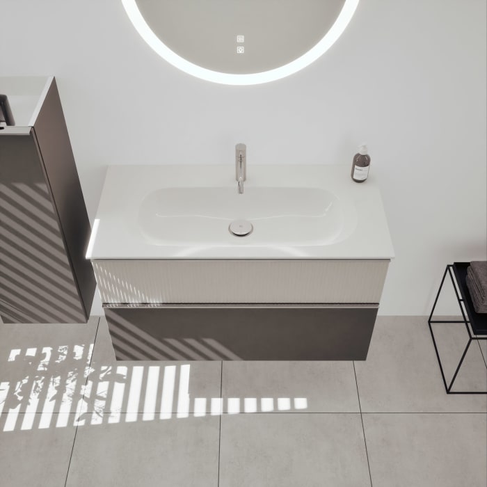 burgbad Fiumo 2.0 Mineralguss-Waschtisch mit Waschtischunterschrank 102 cm, mit Griff G0146