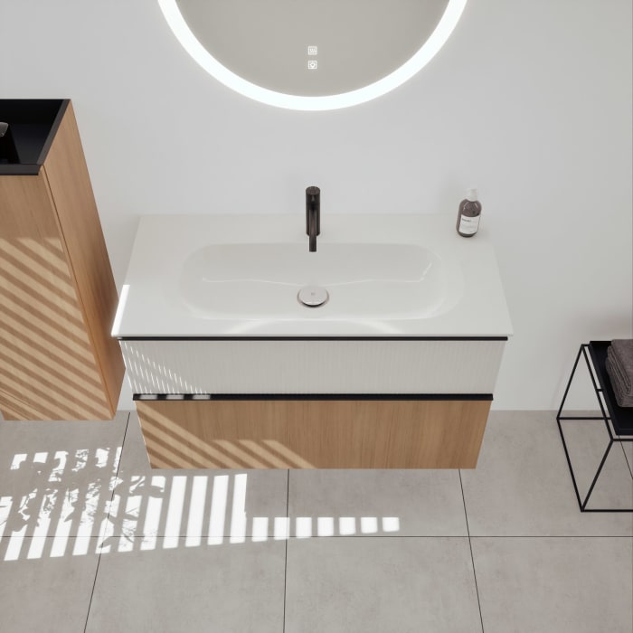 burgbad Fiumo 2.0 Mineralguss-Waschtisch mit Waschtischunterschrank 102 cm, mit Griff G0200