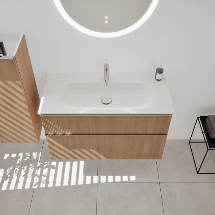 burgbad Fiumo 2.0 Mineralguss-Waschtisch mit Waschtischunterschrank 102 cm, mit Griff G0146