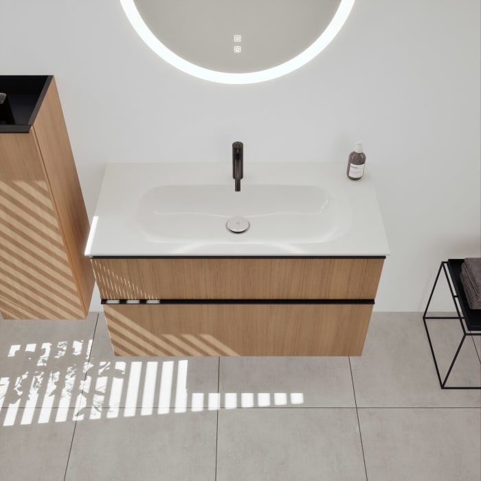 burgbad Fiumo 2.0 Mineralguss-Waschtisch mit Waschtischunterschrank 102 cm, mit Griff G0200