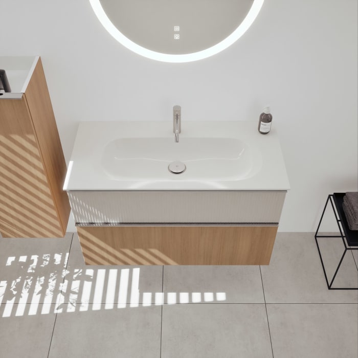 burgbad Fiumo 2.0 Mineralguss-Waschtisch mit Waschtischunterschrank 102 cm, mit Griff G0146