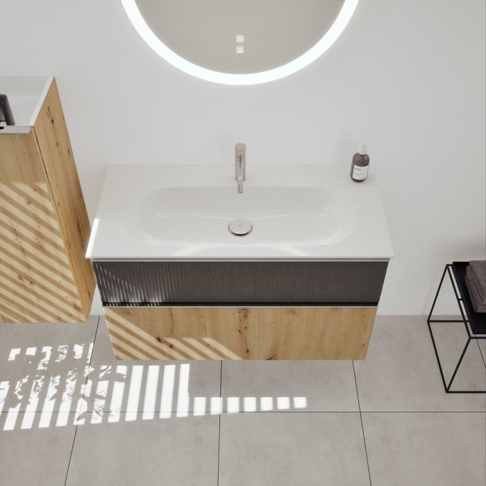 burgbad Fiumo 2.0 Mineralguss-Waschtisch mit Waschtischunterschrank 102 cm, mit Griff G0146