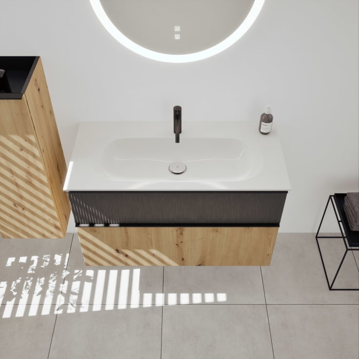 burgbad Fiumo 2.0 Mineralguss-Waschtisch mit Waschtischunterschrank 102 cm, mit Griff G0200