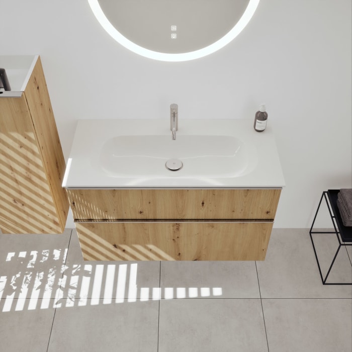 burgbad Fiumo 2.0 Mineralguss-Waschtisch mit Waschtischunterschrank 102 cm, mit Griff G0146