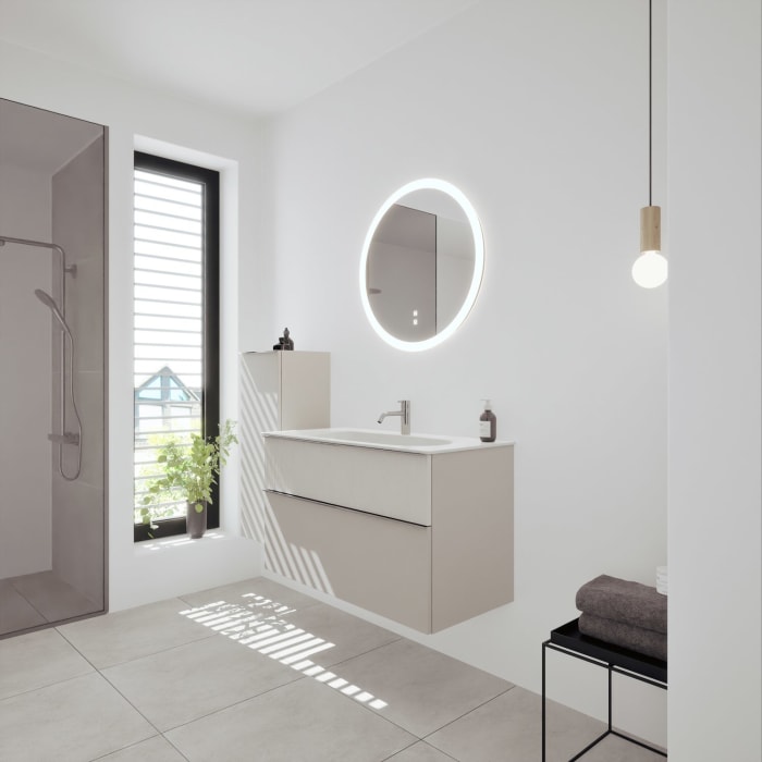 burgbad Fiumo 2.0 Mineralguss-Waschtisch mit Waschtischunterschrank 102 cm, mit Griff G0146