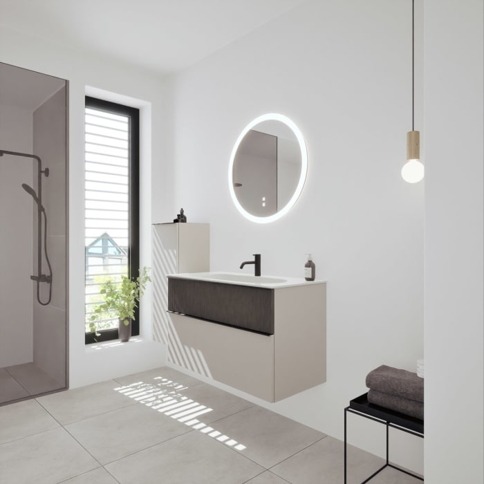 burgbad Fiumo 2.0 Mineralguss-Waschtisch mit Waschtischunterschrank 102 cm, mit Griff G0200