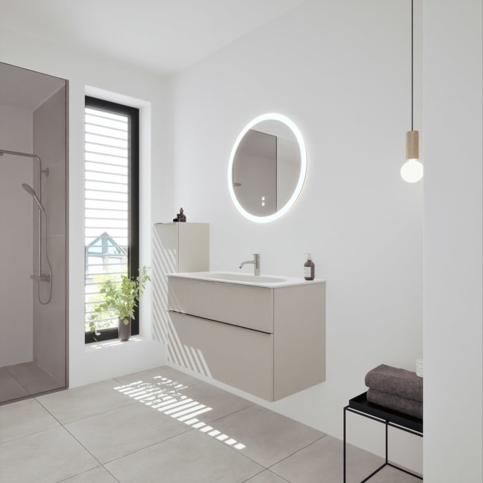 burgbad Fiumo 2.0 Mineralguss-Waschtisch mit Waschtischunterschrank 102 cm, mit Griff G0146