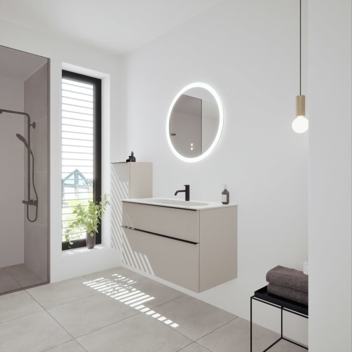 burgbad Fiumo 2.0 Mineralguss-Waschtisch mit Waschtischunterschrank 102 cm, mit Griff G0200