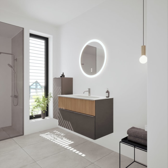 burgbad Fiumo 2.0 Mineralguss-Waschtisch mit Waschtischunterschrank 102 cm, mit Griff G0146