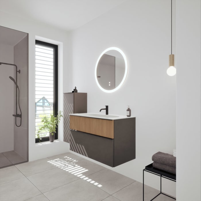 burgbad Fiumo 2.0 Mineralguss-Waschtisch mit Waschtischunterschrank 102 cm, mit Griff G0200