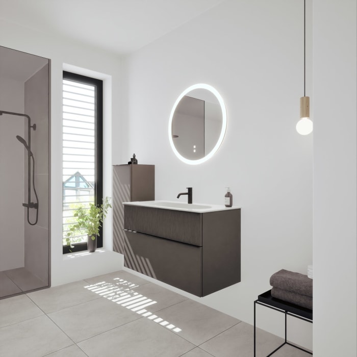 burgbad Fiumo 2.0 Mineralguss-Waschtisch mit Waschtischunterschrank 102 cm, mit Griff G0200