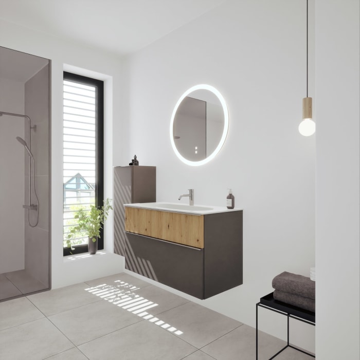 burgbad Fiumo 2.0 Mineralguss-Waschtisch mit Waschtischunterschrank 102 cm, mit Griff G0146