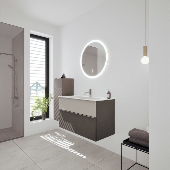 burgbad Fiumo 2.0 Mineralguss-Waschtisch mit Waschtischunterschrank 102 cm, mit Griff G0146