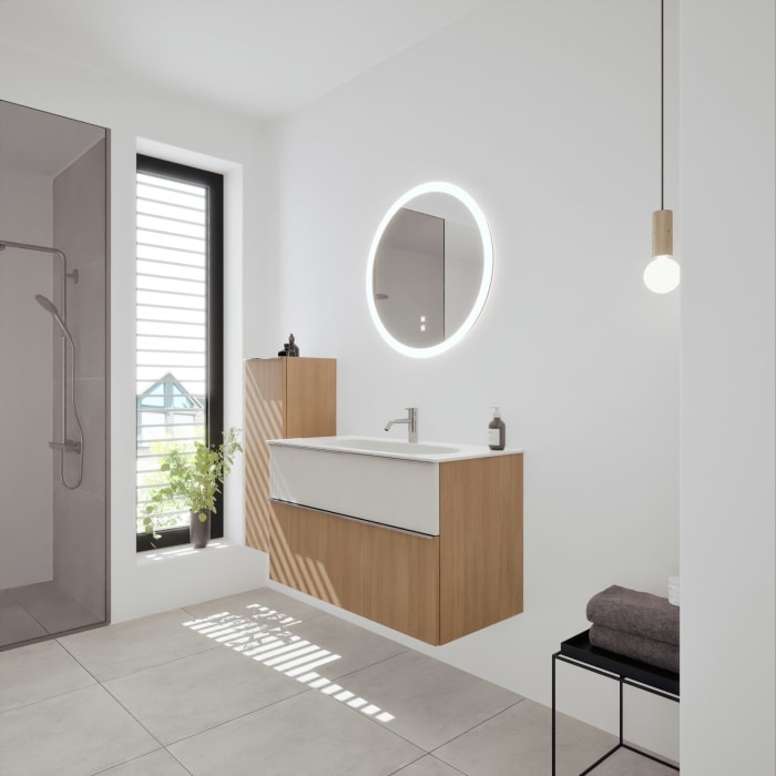 burgbad Fiumo 2.0 Mineralguss-Waschtisch mit Waschtischunterschrank 102 cm, mit Griff G0146