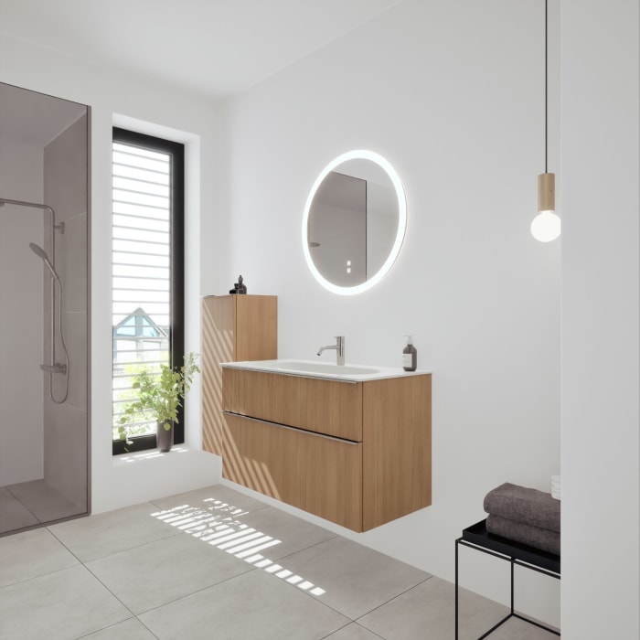 burgbad Fiumo 2.0 Mineralguss-Waschtisch mit Waschtischunterschrank 102 cm, mit Griff G0146