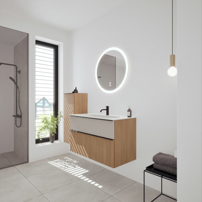 burgbad Fiumo 2.0 Mineralguss-Waschtisch mit Waschtischunterschrank 102 cm, mit Griff G0200