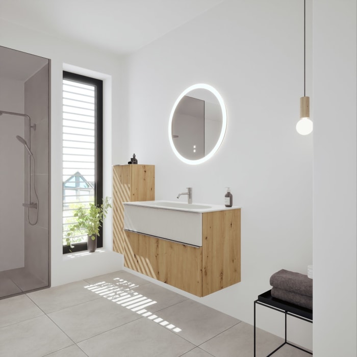 burgbad Fiumo 2.0 Mineralguss-Waschtisch mit Waschtischunterschrank 102 cm, mit Griff G0146