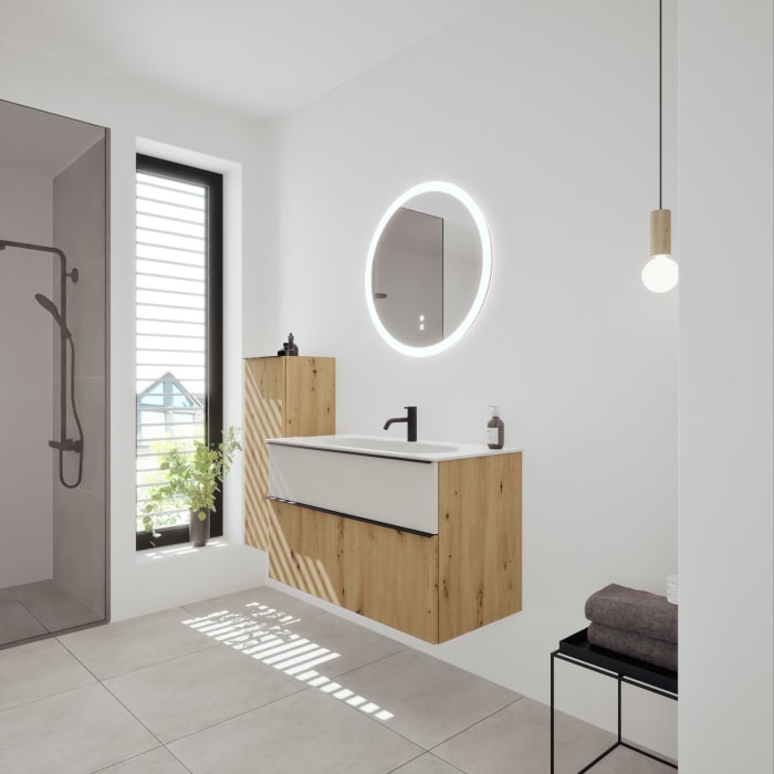 burgbad Fiumo 2.0 Mineralguss-Waschtisch mit Waschtischunterschrank 102 cm, mit Griff G0200