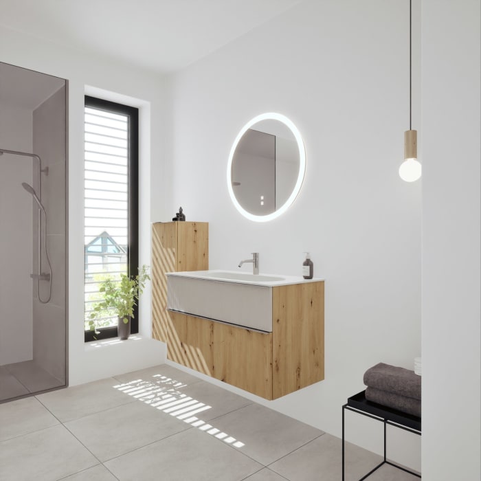 burgbad Fiumo 2.0 Mineralguss-Waschtisch mit Waschtischunterschrank 102 cm, mit Griff G0146