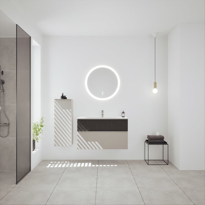 burgbad Fiumo 2.0 Mineralguss-Waschtisch mit Waschtischunterschrank 102 cm, mit Griff G0146