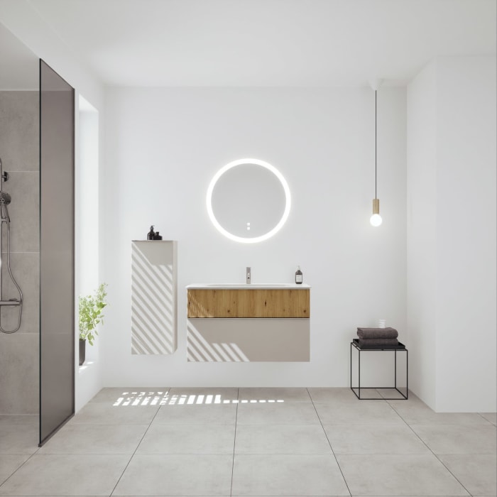 burgbad Fiumo 2.0 Mineralguss-Waschtisch mit Waschtischunterschrank 102 cm, mit Griff G0146