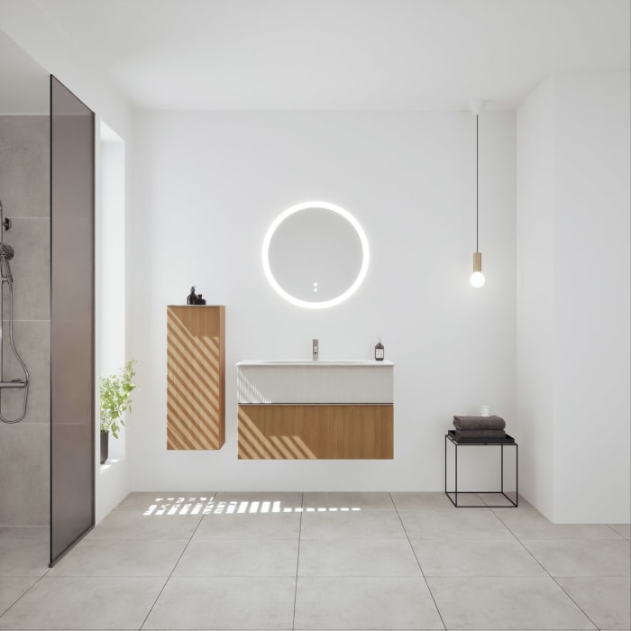 burgbad Fiumo 2.0 Mineralguss-Waschtisch mit Waschtischunterschrank 102 cm, mit Griff G0146