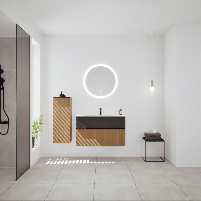 burgbad Fiumo 2.0 Mineralguss-Waschtisch mit Waschtischunterschrank 102 cm, mit Griff G0200