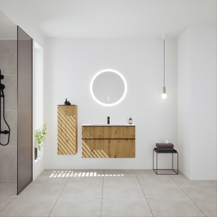 burgbad Fiumo 2.0 Mineralguss-Waschtisch mit Waschtischunterschrank 102 cm, mit Griff G0200