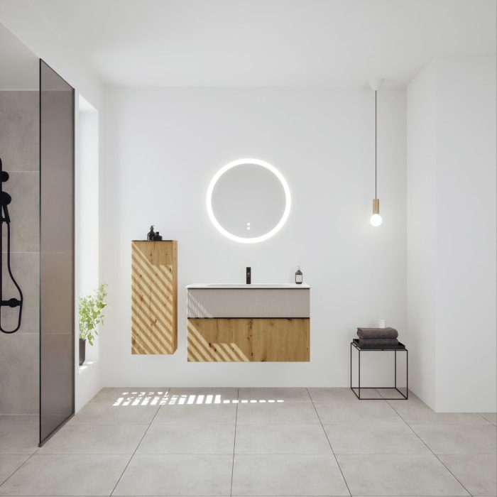 burgbad Fiumo 2.0 Mineralguss-Waschtisch mit Waschtischunterschrank 102 cm, mit Griff G0200