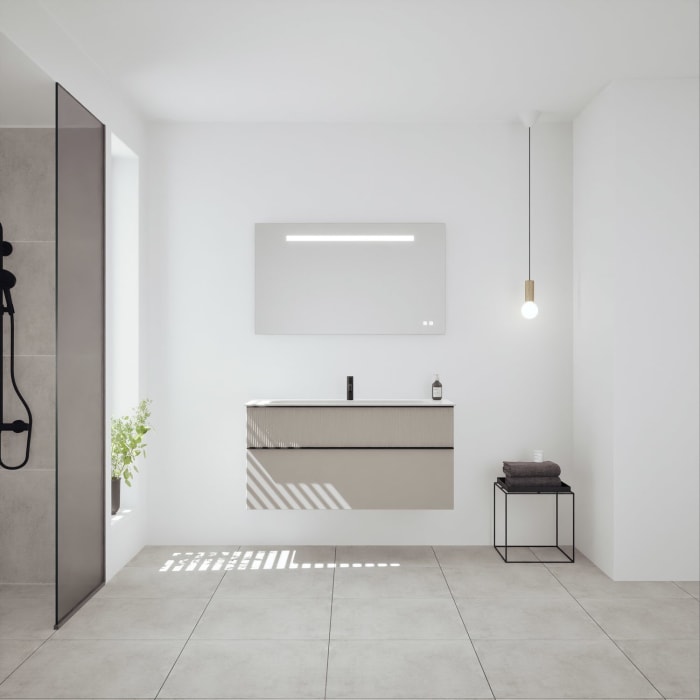 burgbad Fiumo 2.0 Mineralguss-Waschtisch mit Waschtischunterschrank 122 cm, mit Griff G0200