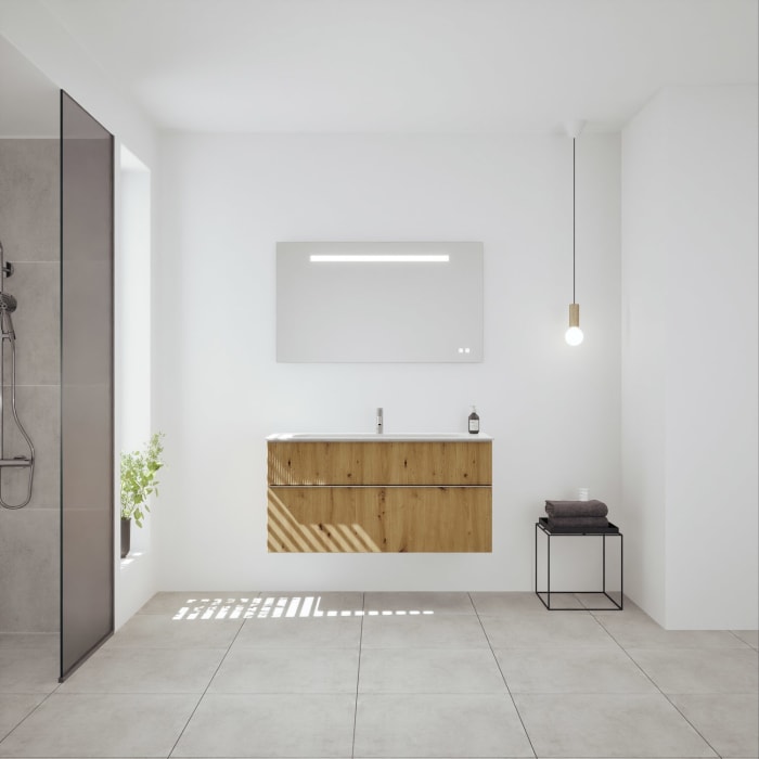 burgbad Fiumo 2.0 Mineralguss-Waschtisch mit Waschtischunterschrank 122 cm, mit Griff G0146