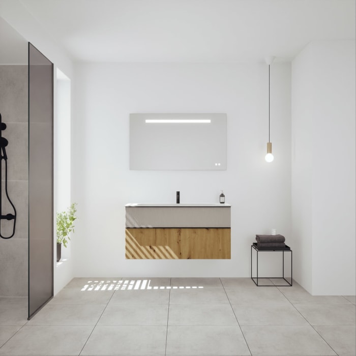 burgbad Fiumo 2.0 Mineralguss-Waschtisch mit Waschtischunterschrank 122 cm, mit Griff G0200