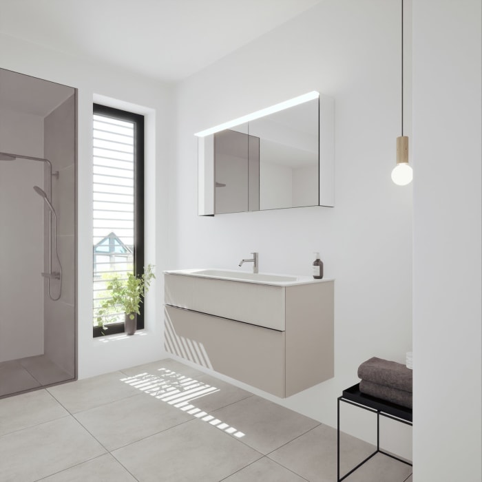 burgbad Fiumo 2.0 Mineralguss-Waschtisch mit Waschtischunterschrank 122 cm, mit Griff G0146