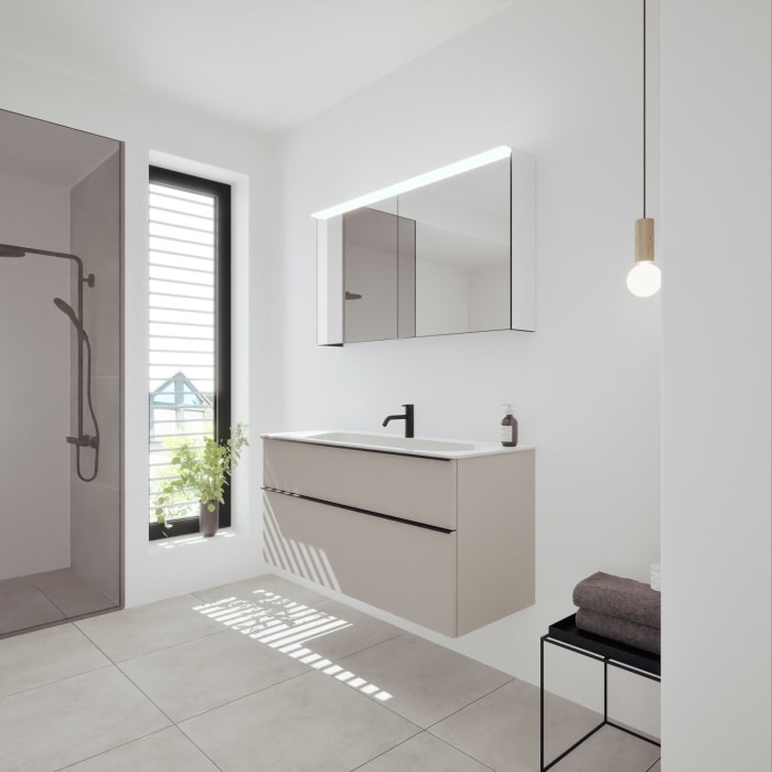 burgbad Fiumo 2.0 Mineralguss-Waschtisch mit Waschtischunterschrank 122 cm, mit Griff G0200