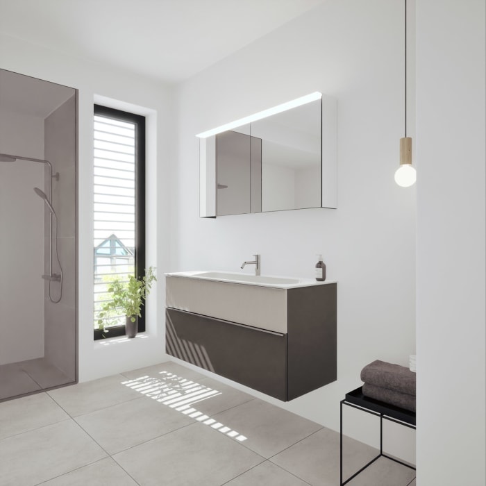 burgbad Fiumo 2.0 Mineralguss-Waschtisch mit Waschtischunterschrank 122 cm, mit Griff G0146