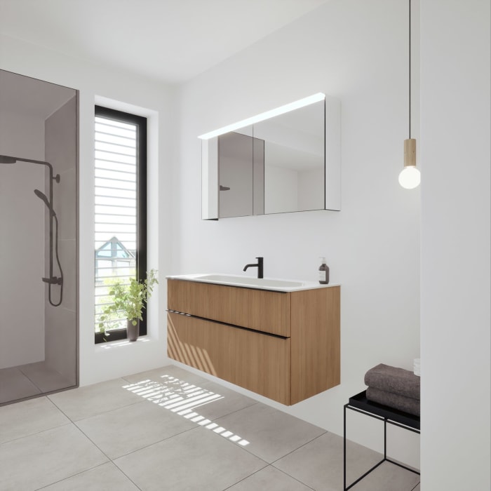 burgbad Fiumo 2.0 Mineralguss-Waschtisch mit Waschtischunterschrank 122 cm, mit Griff G0200