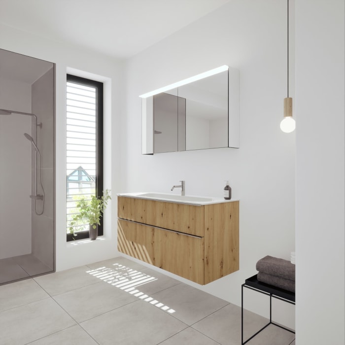 burgbad Fiumo 2.0 Mineralguss-Waschtisch mit Waschtischunterschrank 122 cm, mit Griff G0146