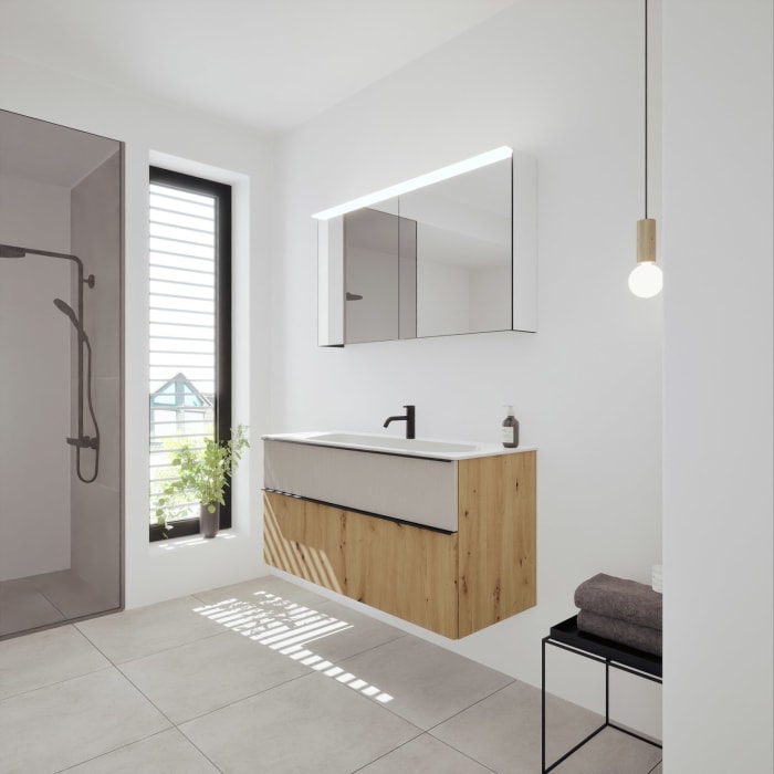 burgbad Fiumo 2.0 Mineralguss-Waschtisch mit Waschtischunterschrank 122 cm, mit Griff G0200