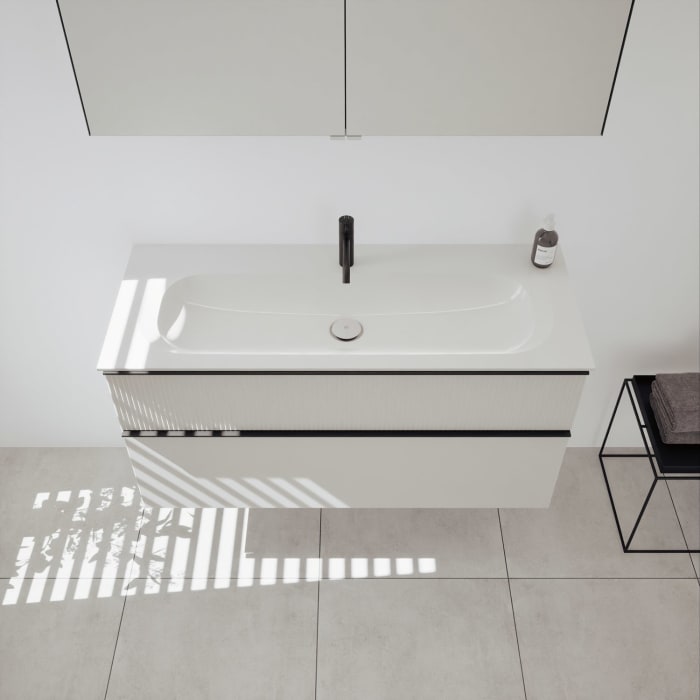 burgbad Fiumo 2.0 Mineralguss-Waschtisch mit Waschtischunterschrank 122 cm, mit Griff G0200