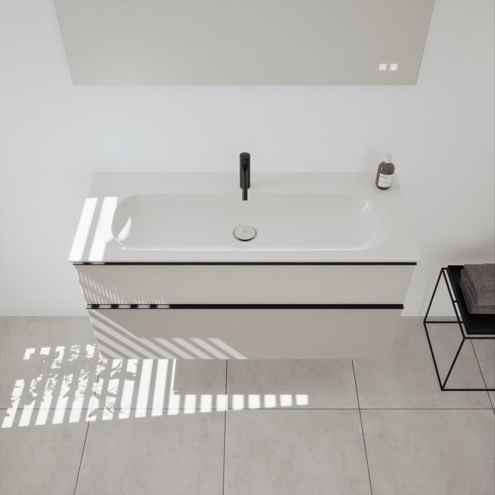 burgbad Fiumo 2.0 Mineralguss-Waschtisch mit Waschtischunterschrank 122 cm, mit Griff G0200