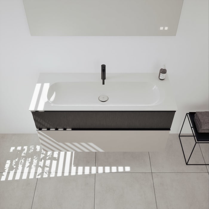 burgbad Fiumo 2.0 Mineralguss-Waschtisch mit Waschtischunterschrank 122 cm, mit Griff G0200